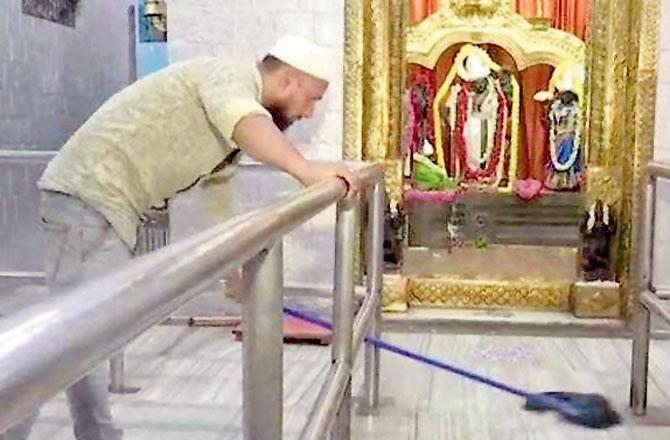 ત્રણ વર્ષથી બૅન્ગલોરના રામ મંદિરમાં સફાઈકામ કરે છે સદ્દામ હુસેન
