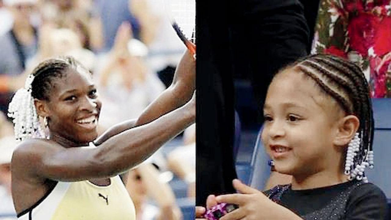 ન્યુ યૉર્કમાં સોમવારની સેરેનાની મૅચ દરમ્યાન સેરેના-ઓહાનિયનની પુત્રી ઑલિમ્પિયા પણ ડૅડી સાથે બેઠી હતી. દીકરીએ સેરેના જેવો જ ડ્રેસ તો પહેર્યો જ હતો, પરંતુ સેરેનાએ ૧૯૯૯માં પ્રથમ ગ્રૅન્ડ સ્લૅમ વિક્ટરી વખતે માથાનાં વાળમાં જે માળા પહેરી હતી એવી જ માળા સોમવારે તેની પુત્રીએ માથામાં ભરાવી હતી. તસવીર એ.પી./એ.એફ.પી