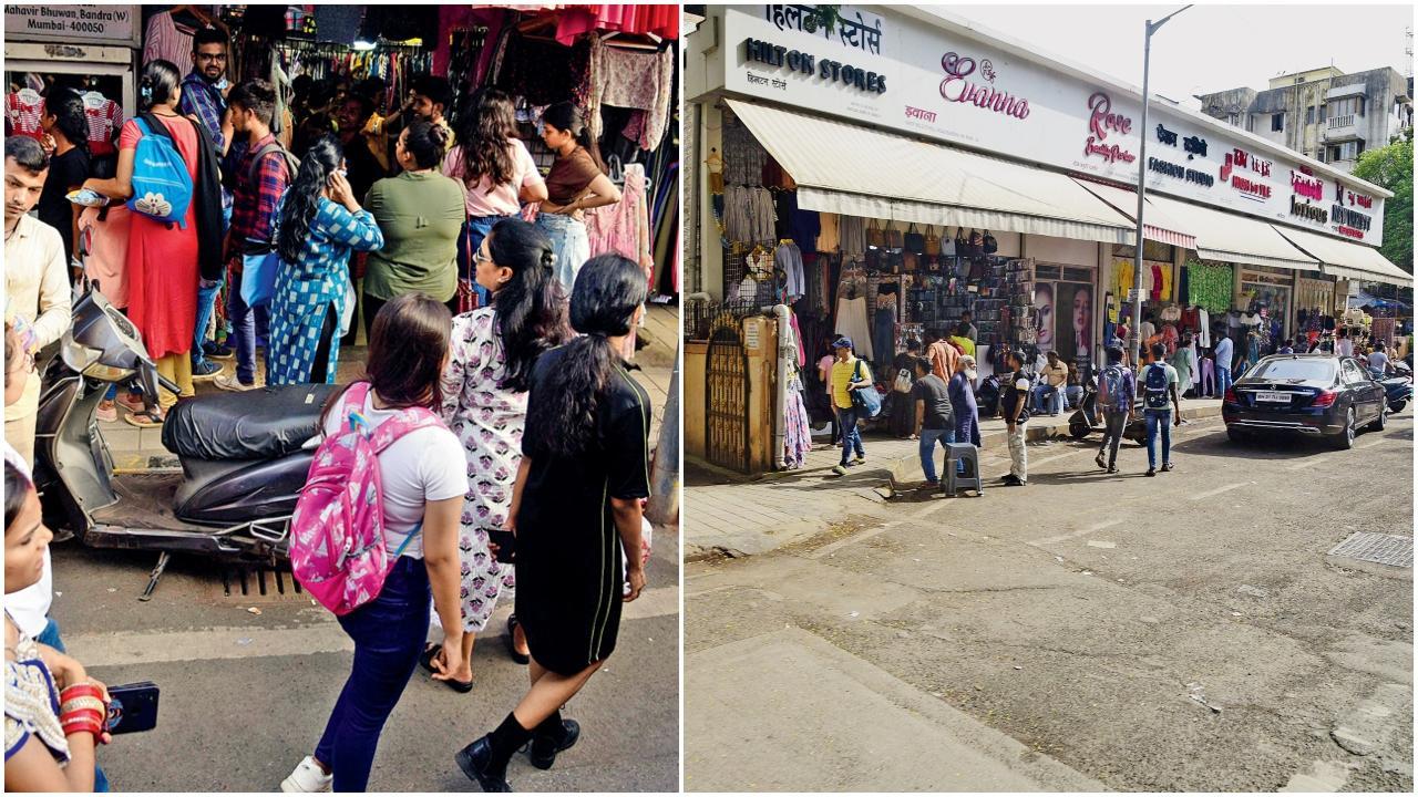 પહેલાં ફેરિયાઓથી ધમધમતો રહેતો હિલ રોડ બુધવારે હૉકર્સના દૂષણથી મુક્ત જોવા મળ્યો હતો. (તસવીર : અતુલ કાંબળે)