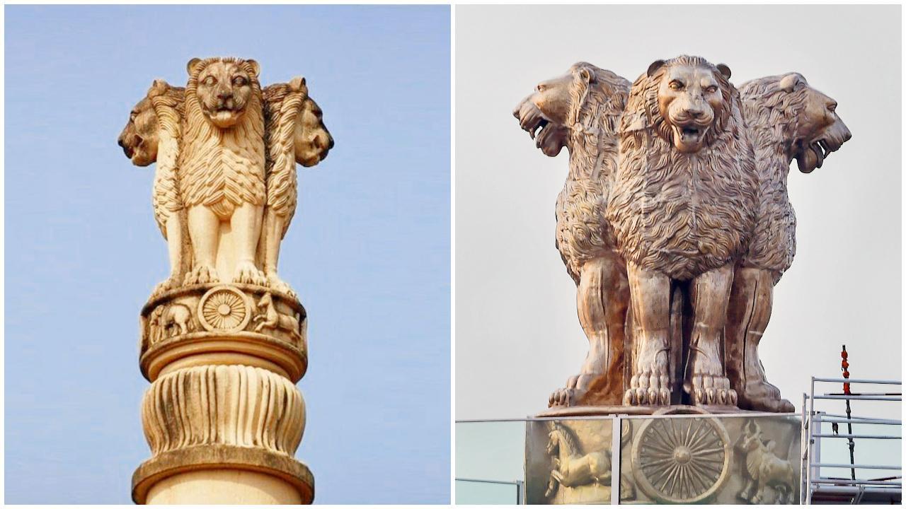વિપક્ષો અનુસાર નવા અશોક સ્તંભના સિંહોનું મુખ આક્રમક રીતે ખુલ્લું છે