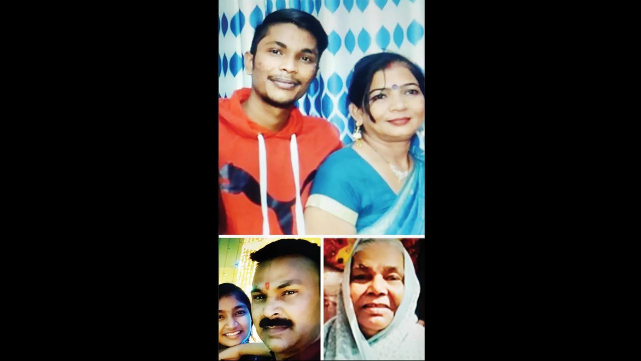 આરોપી કેશવ (લાલ શર્ટમાં) તેની મમ્મી, બહેન, પપ્પા અને દાદી. એ બધાંની તેણે ચાકુ મારીને હત્યા કરી છે.