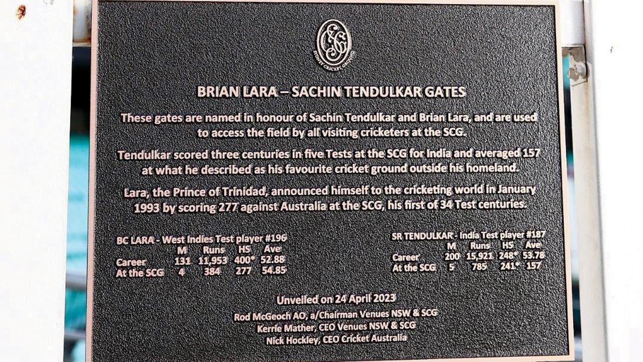 સિડની સ્ટેડિયમના એક ગેટને સચિન અને બીજા ગેટને લારાનું નામ