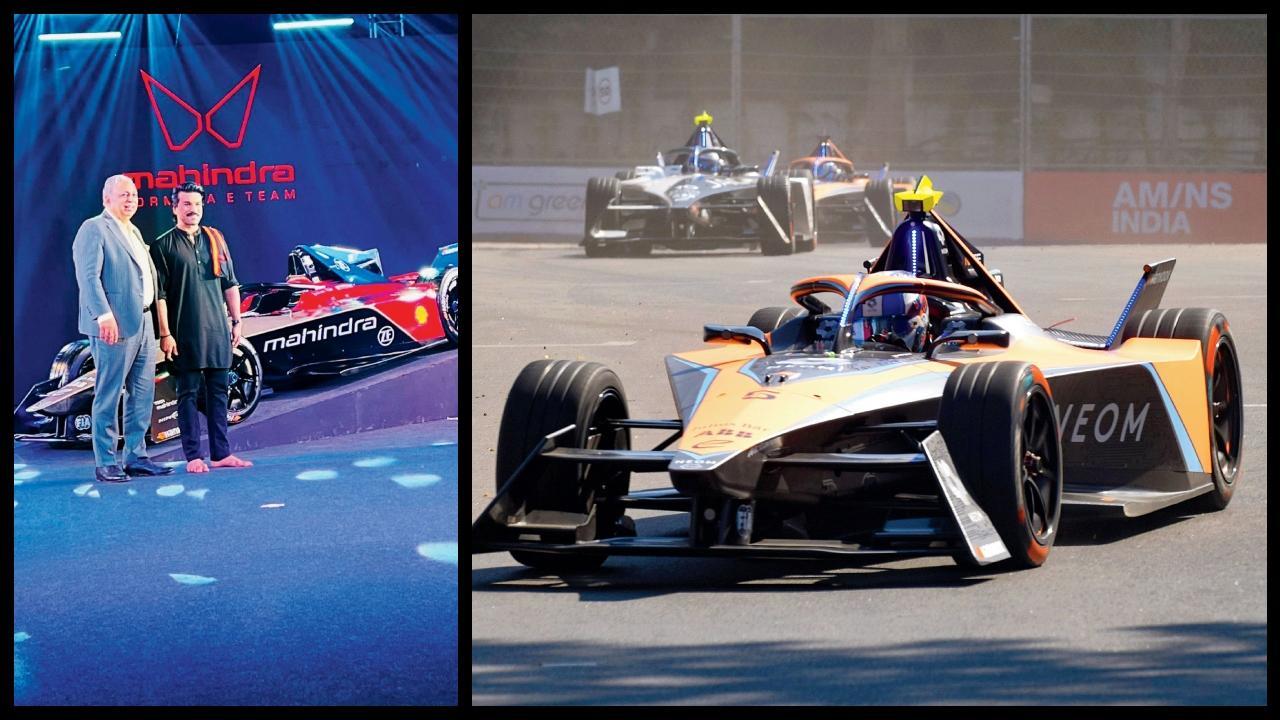 મહિન્દ્રની ઇલેક્ટ્રિક કાર સાથે ઍક્ટર રામ ચરણ. અને રેસ પહેલાં આયોજિત ટ્રાયલ દરમ્યાન દોડતી કાર