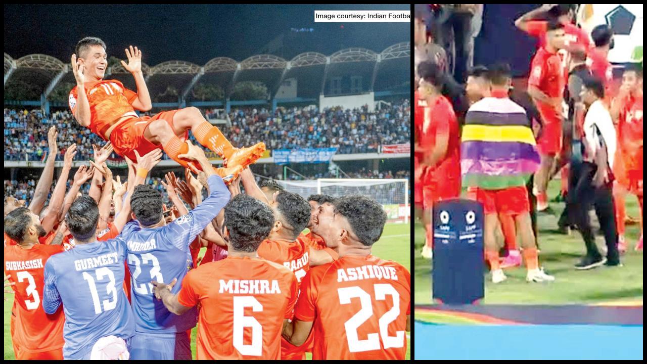 ફુટબૉલર જીક્સન સિંહે મંગળવારે મણિપુરની વંશીય જાતિ મેઇતીનો સાત રંગનો ફ્લૅપ પોતાના શરીર પર વીંટાળીને વિવાદ ઊભો કર્યો હતો.