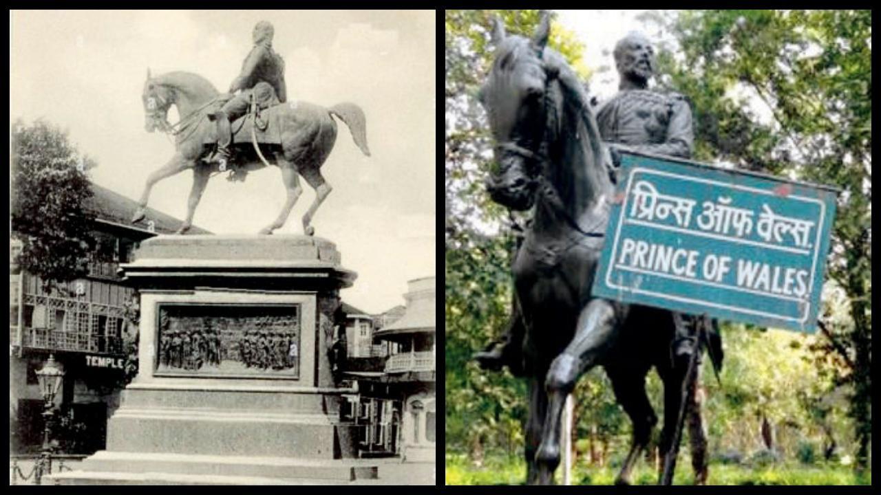 અસલી કાળા ઘોડા પર આરૂઢ પ્રિન્સ ઑફ વેલ્સ (ડાબે) અને રાણી બાગમાં રાજકુમાર.