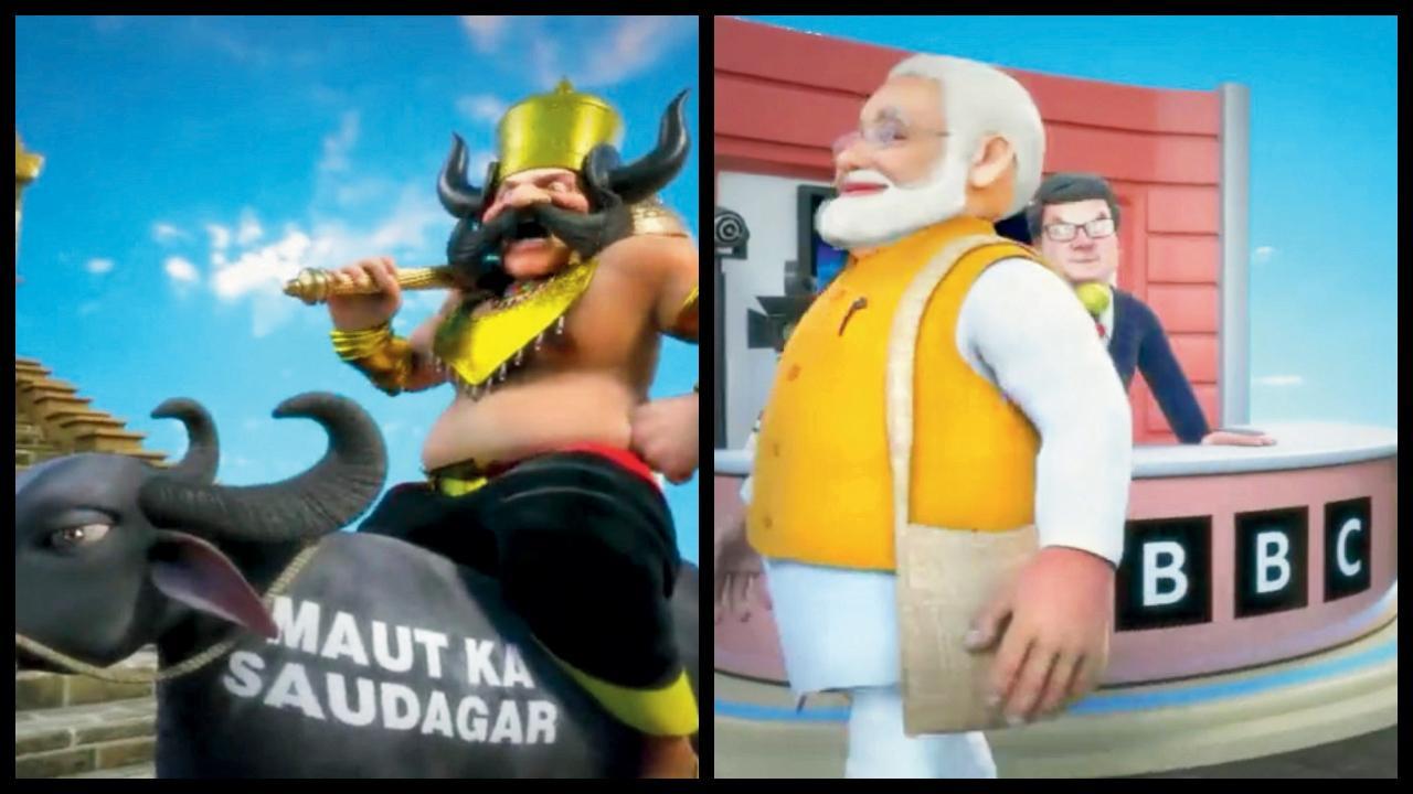 બીજેપીના ઍનિમેટેડ વિડિયો ‘મુઝે ચલતે જાના હૈ...’માંથી ગ્રૅબ કરવામાં આવેલી ઇમેજિસ.