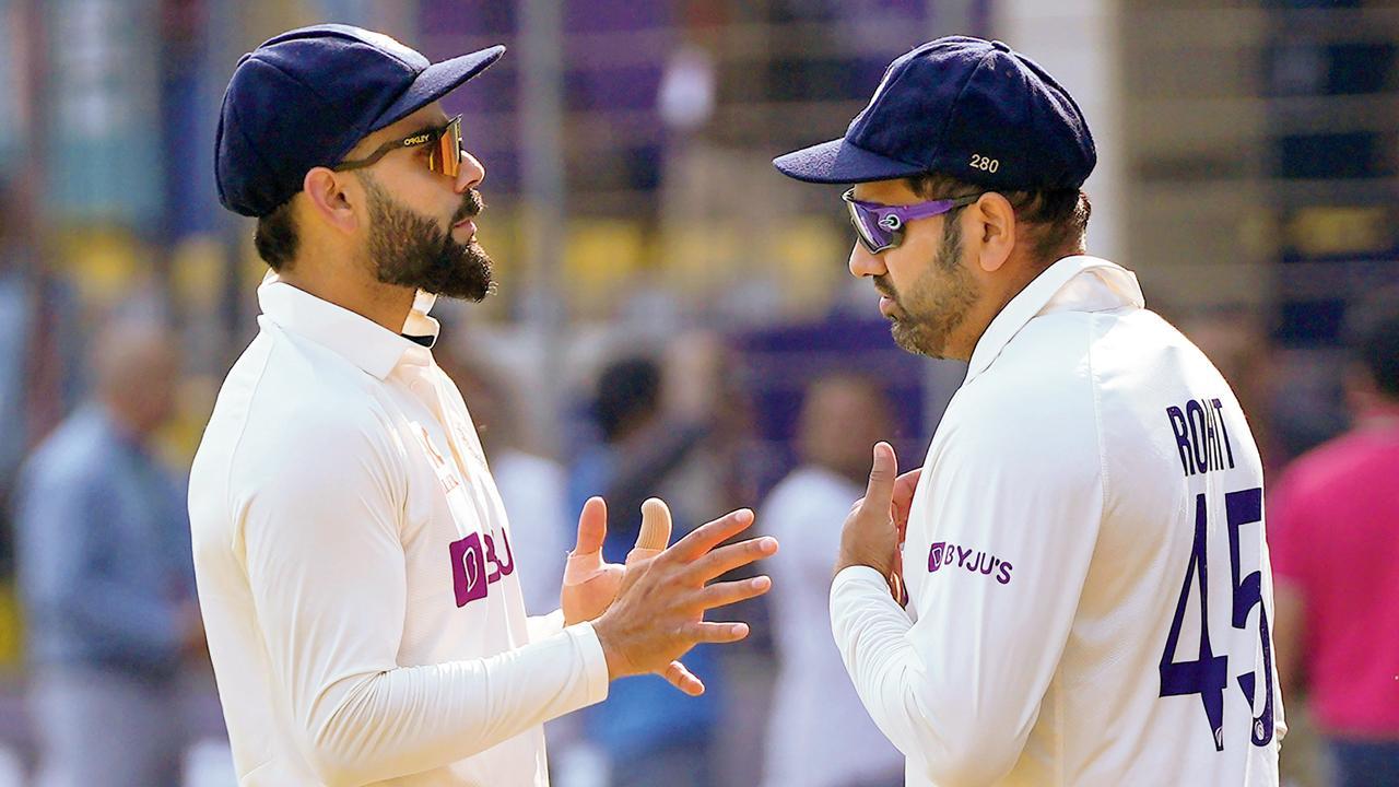 ત્રીજી ટેસ્ટના બન્ને દાવમાં વિરાટ કોહલી કે કૅપ્ટન રોહિત શર્મા પચીસ રનથી વધુ નહોતા બનાવી શક્યા. તસવીર: પી.ટી.આઇ.