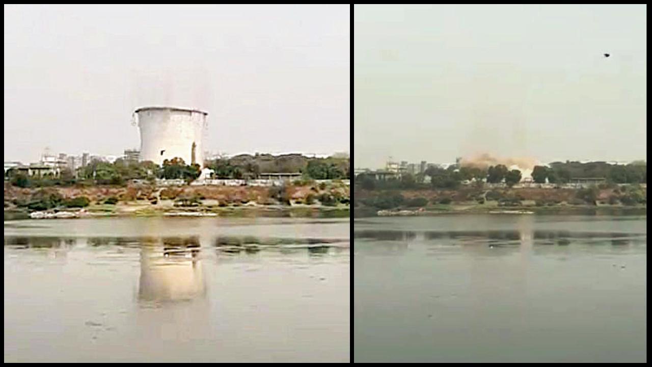 સુરતમાં ૮૫ મીટર ઊંચો કૂલિંગ ટાવર ધરાશાયી કરાયો 