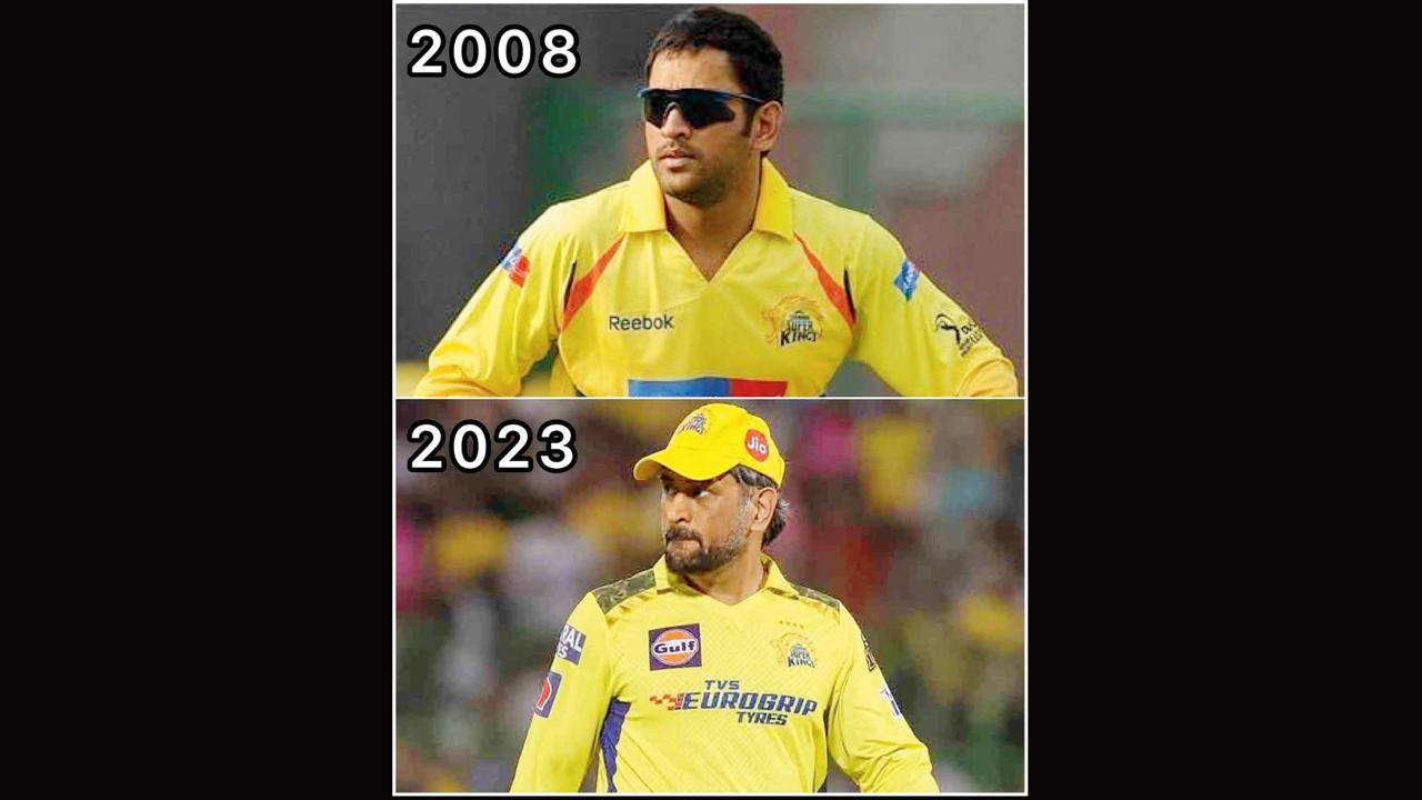 ૨૦૦૮ની પ્રથમ આઇપીએલમાં અને હાલ ૨૦૨૩ની આઇપીએલમાં ધોની.