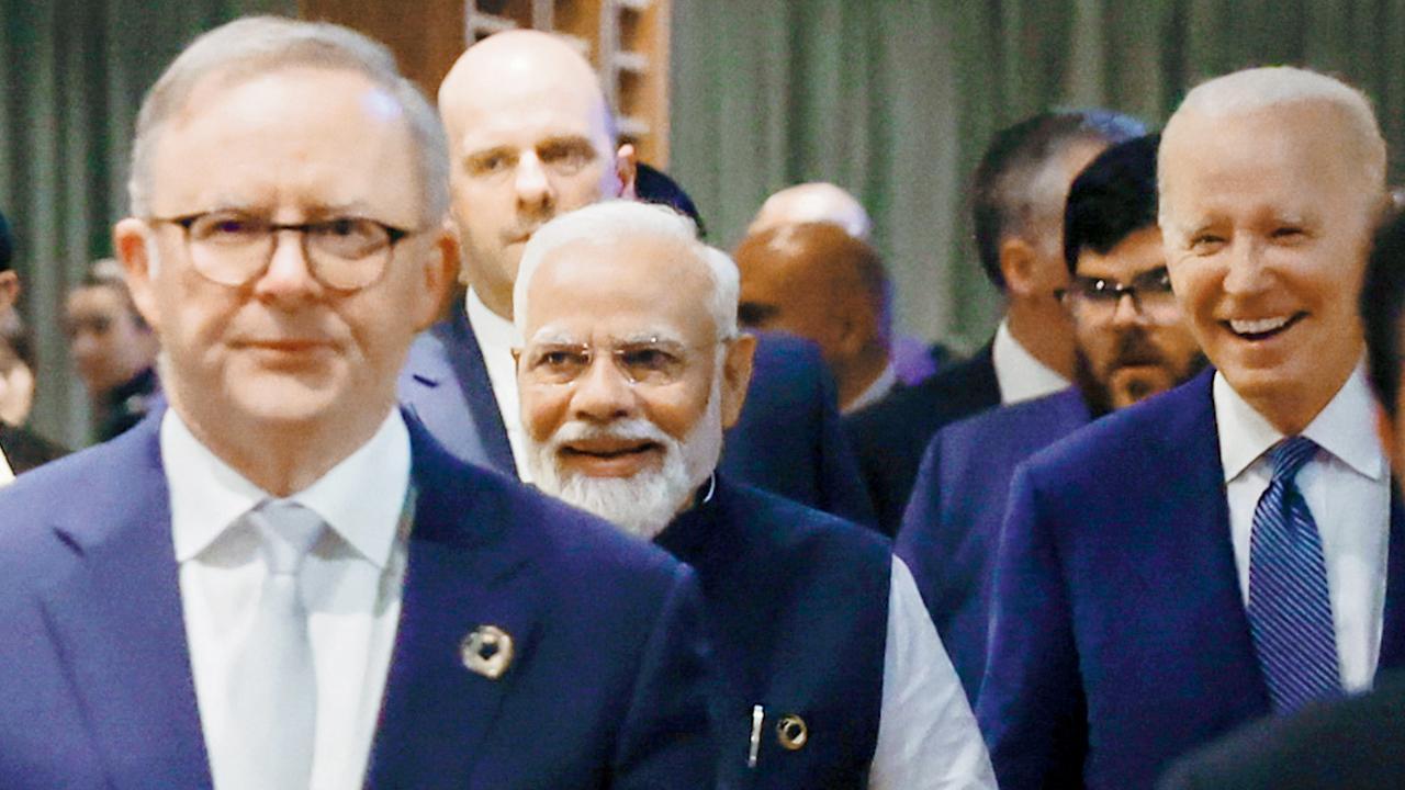 જપાનના હિરોશિમામાં શનિવારે અમેરિકન પ્રેસિડન્ટ જો બાઇડન અને ઑસ્ટ્રેલિયન વડા પ્રધાન ઍન્થની અલ્બનીઝની સાથે વડા પ્રધાન નરેન્દ્ર મોદી. 