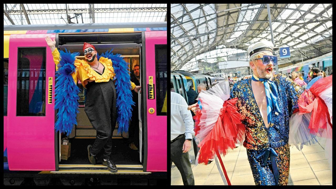 યુરોવિઝન સૉન્ગ કૉન્ટેસ્ટની પહેલી સેમી ફાઇનલ પહેલાં ગઈ કાલે ઇંગ્લૅન્ડના લિવરપુલમાં લાઇમ સ્ટ્રીટ સ્ટેશન ખાતે સુપર-ફૅન્સ અજબ ડ્રેસમાં આવ્યા હતા.