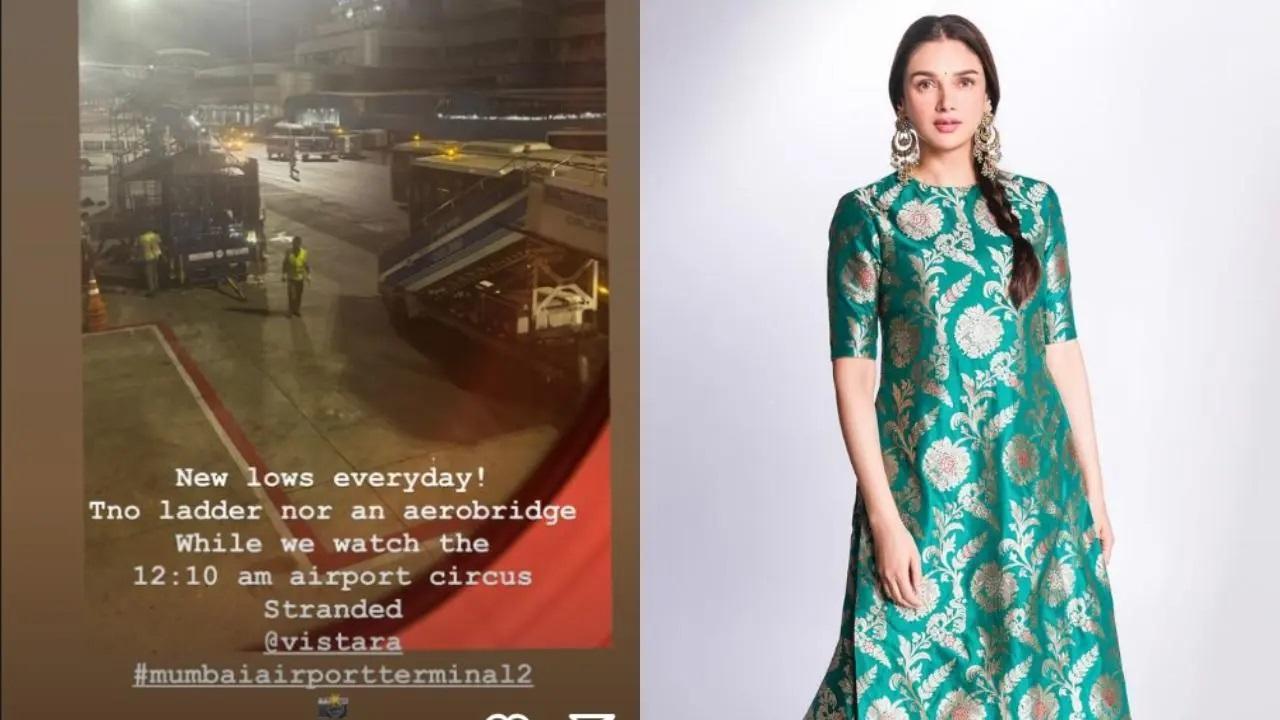 અદિતિ રાવ હૈદરી અને તેની સ્ટોરી પોસ્ટનો કૉલાજ