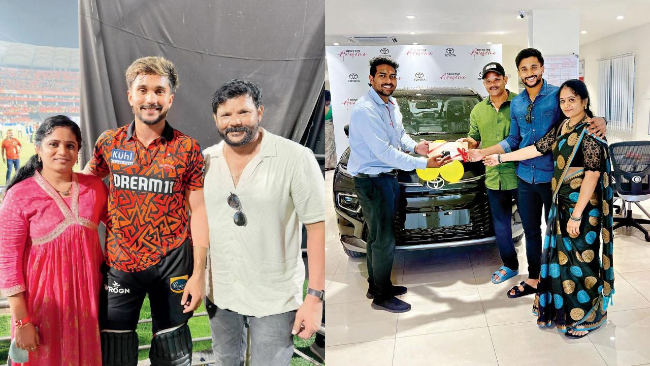 પ્લેયર ઑફ ધ મૅચ બનેલો નીતીશ રેડ્ડી તેેનાં માતા-પિતા સાથે. પ્રથમ કમાણીથી નીતીશ રેડ્ડીએ પરિવાર માટે લીધી હતી પહેલી કાર.