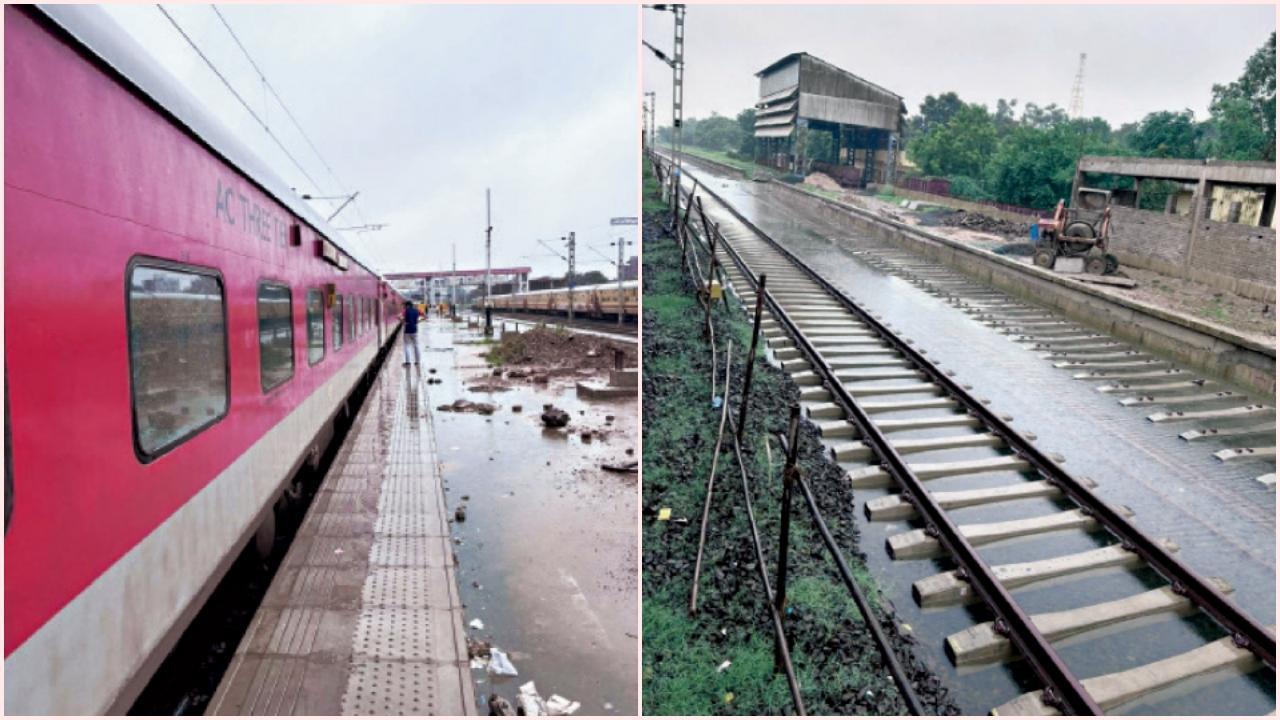 રેલવે-ટ્રૅક પર પાણી ભરાઈ જવાથી ભરૂચ અને વડોદરા સ્ટેશનની વચ્ચે ઊભી રહી ગયેલી અવંતિકા એક્સપ્રેસ