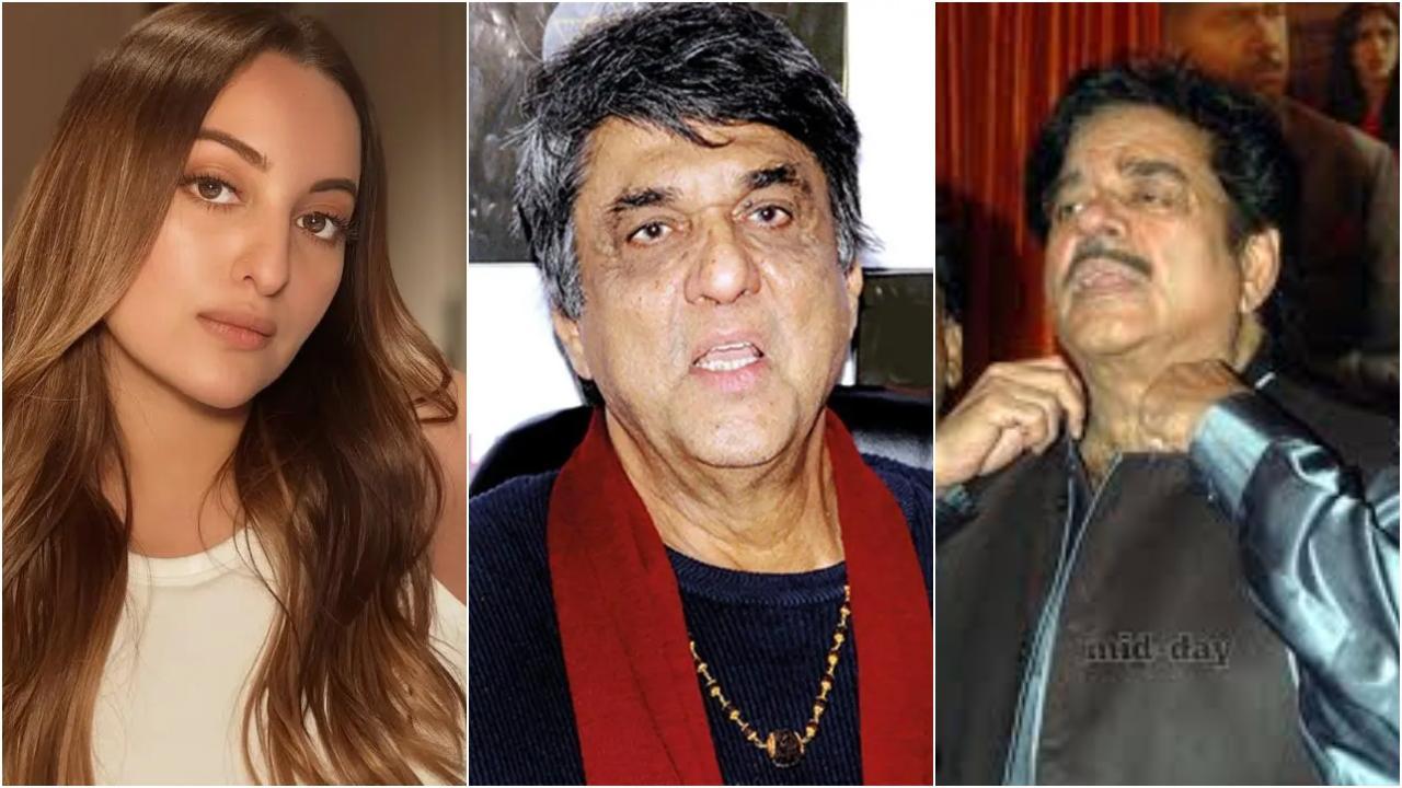 સોનાક્ષી સિન્હા, મુકેશ ખન્ના અને શત્રુઘ્ન સિન્હાની તસવીરોનો કૉલાજ