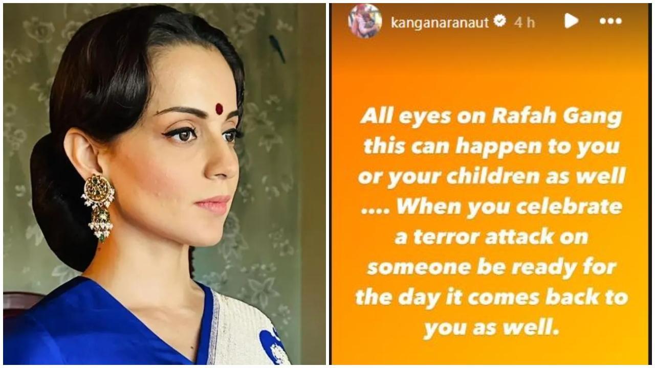 કંગના રનૌત અને તેણે પોસ્ટ કરેલી સ્ટોરીના સ્ક્રીનશૉટની તસવીરોનો કૉલાજ