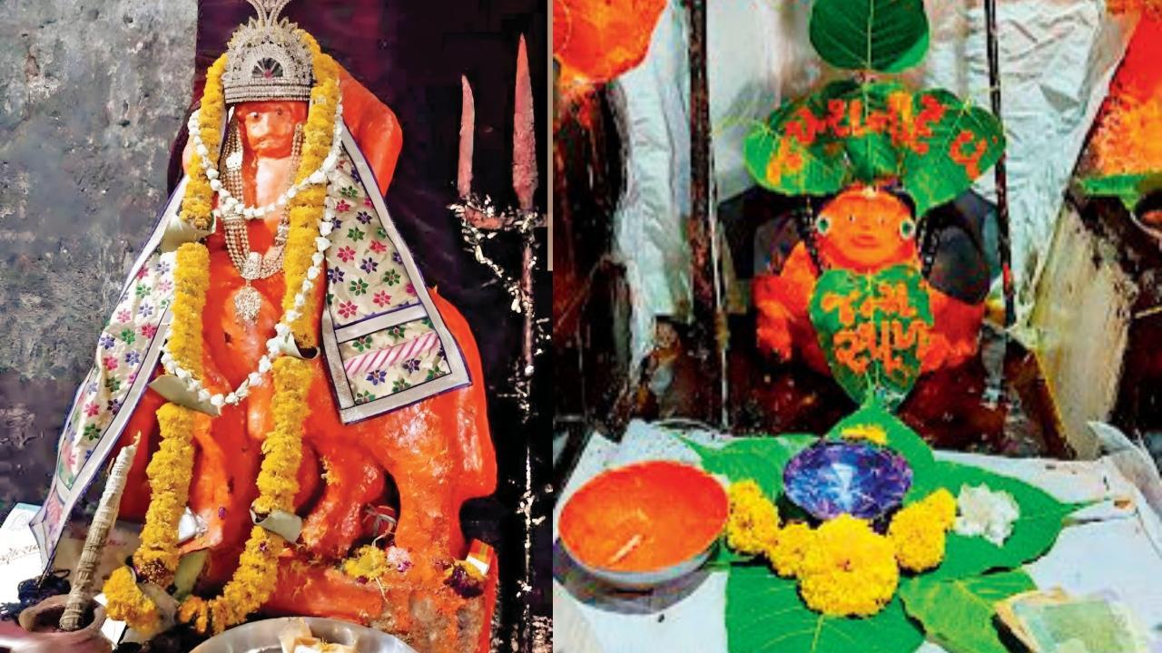 હાથીની અંબાડી પર બિરાજમાન બાળ શનિ મહારાજ (ડાબે), શનિમહારાજનું જન્મસ્થાન