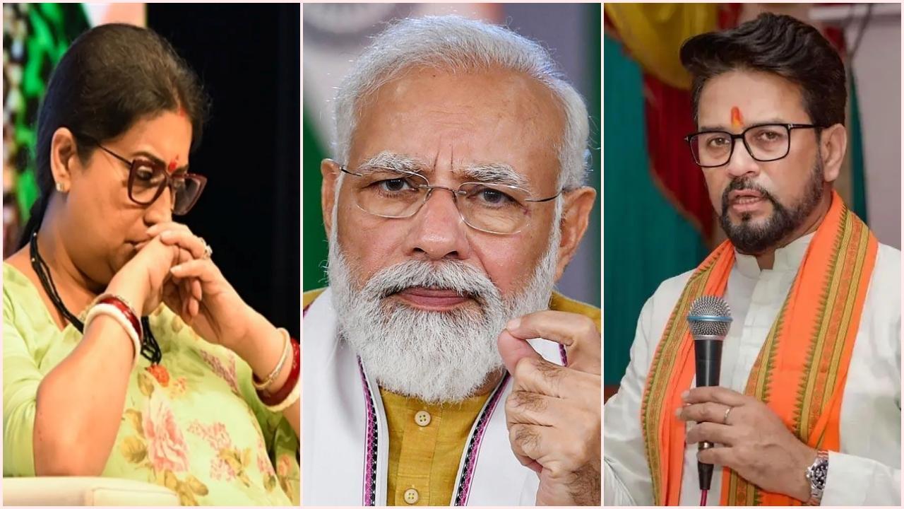 સ્મૃતિ ઈરાની, પીએમ મોદી અને અનુરાગ ઠાકુર