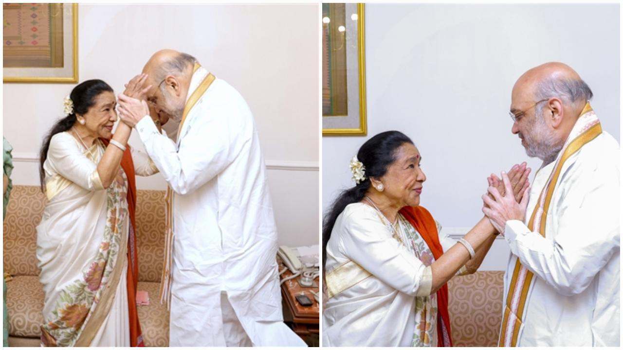 આશા ભોસલે અને અમિત શાહની મુંબઈમાં મુલાકાત (તસવીર:PTI)