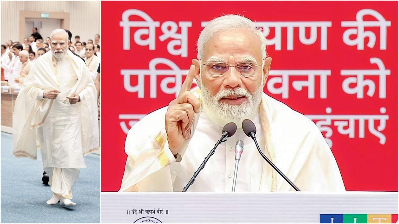  ગઈ કાલે વિજ્ઞાનભવનમાં આયોજિત વિશ્વ નવકાર મહામંત્ર દિવસના સમારોહમાં નરેન્દ્ર મોદી.
