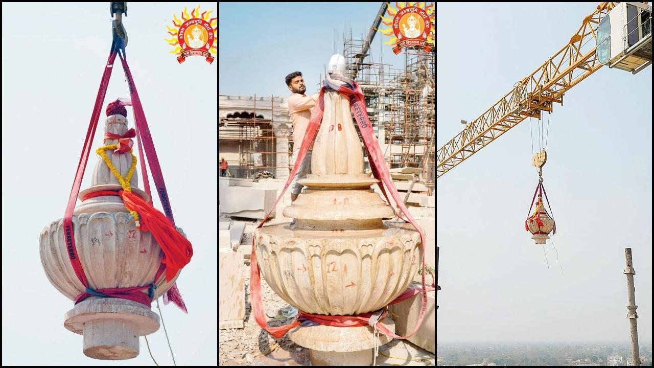અયોધ્યામાં રામજન્મભૂમિ સ્થળે ભવ્ય રામમંદિરના મુખ્ય શિખરનું નિર્માણકાર્ય પૂર્ણ થયું છે