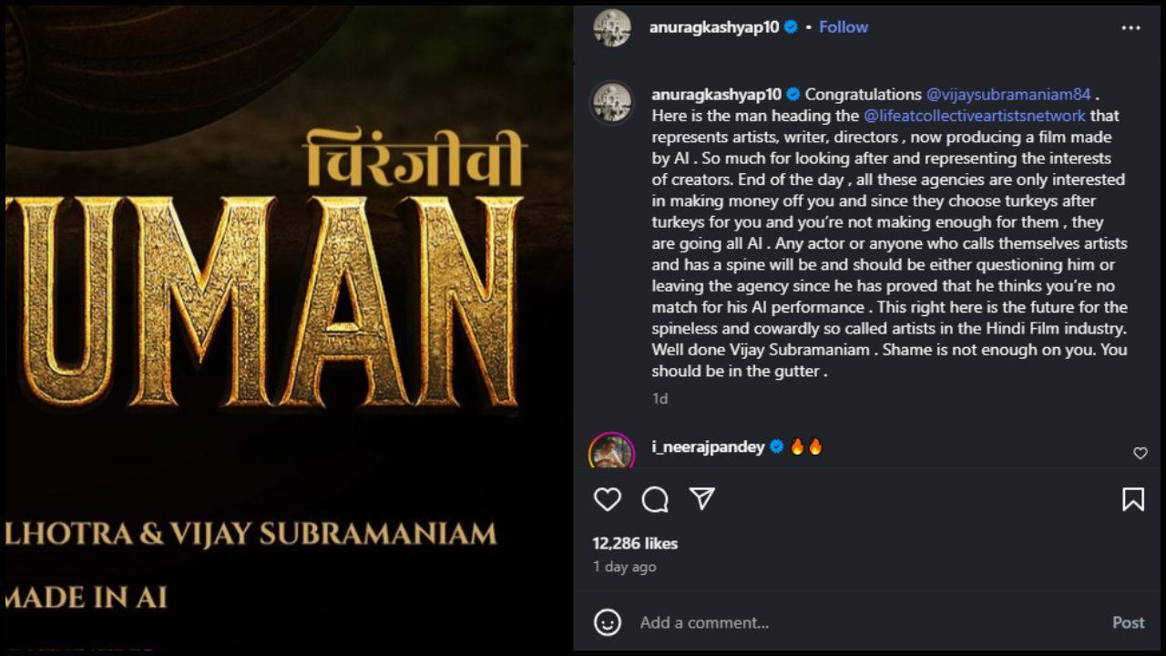 અનુરાગ કશ્યપે શૅર કરેલી પોસ્ટનો સ્ક્રીનશૉટ (તસવીર સૌજન્ય: સોશિયલ મીડિયા) 