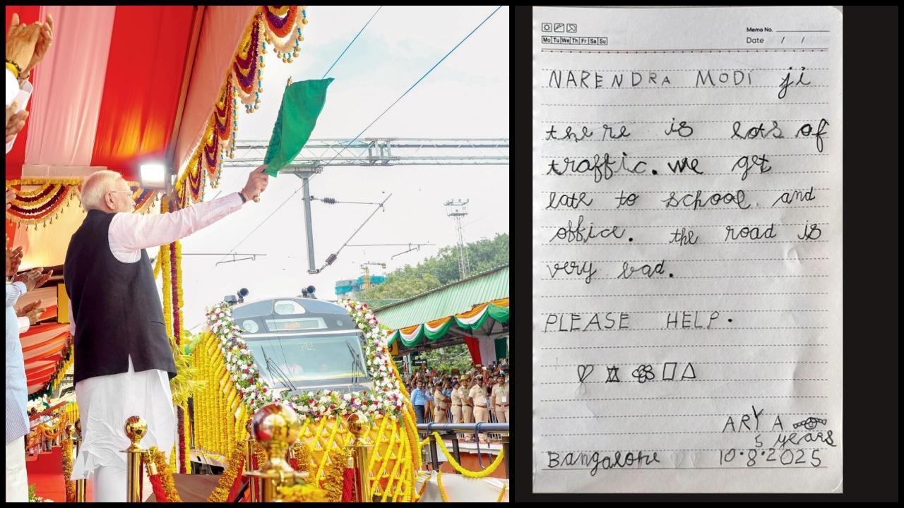 બૅન્ગલોરમાં નમ્મા મેટ્રોની યલો લાઇનનું ઉદ્ઘાટન કરવા વડા પ્રધાન નરેન્દ્ર મોદી ગયા હતા ત્યારે પાંચ વર્ષની બાળકીએ મોદીને સંબોધીને લખેલો એક પત્ર સોશ્યલ મીડિયામાં વાઇરલ થયો
