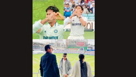 સદી ફટકાર્યા બાદ ફૅમિલી તરફ જોઈને ફ્લાઇંગ કિસ કરીને હાર્ટ બતાવ્યું હતું યશસ્વી જાયસવાલે. તેનો ભાઈ અને  મમ્મી-પપ્પા સ્ટેડિયમમાં હાજર હતાં.