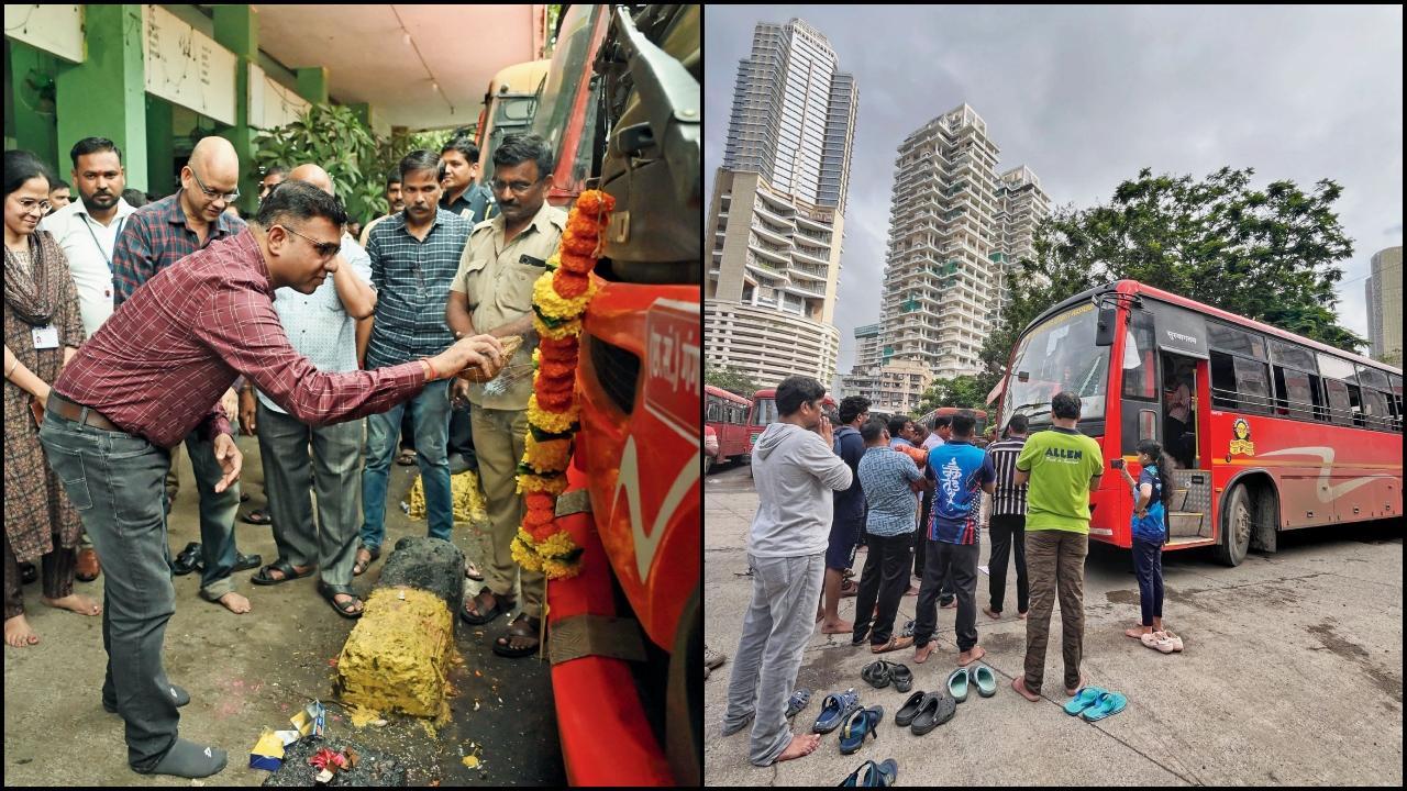 શ્રીફળ વધેરીને અને પૂજા કરીને રવાના કરવામાં આવી કોકણની બસને