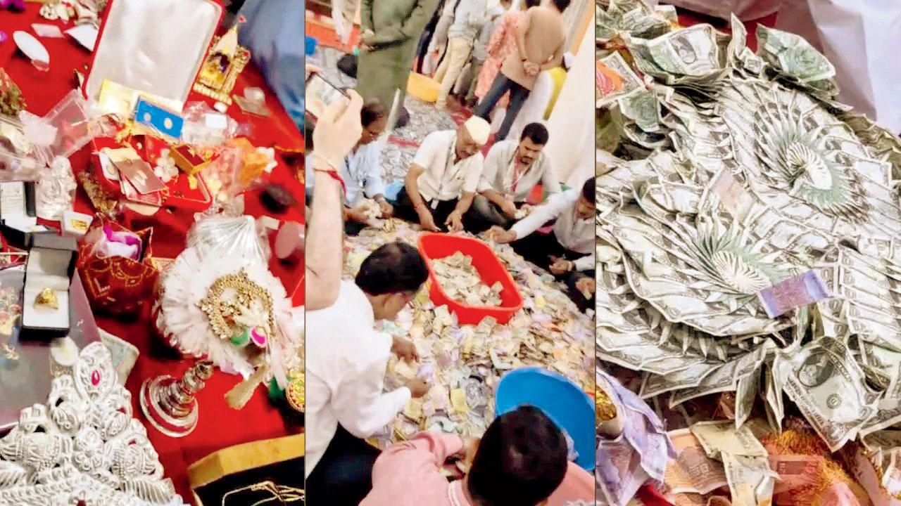 પહેલા દિવસે લાલબાગચા રાજાને અર્પણ થયેલી ભેટની ગણતરી. 