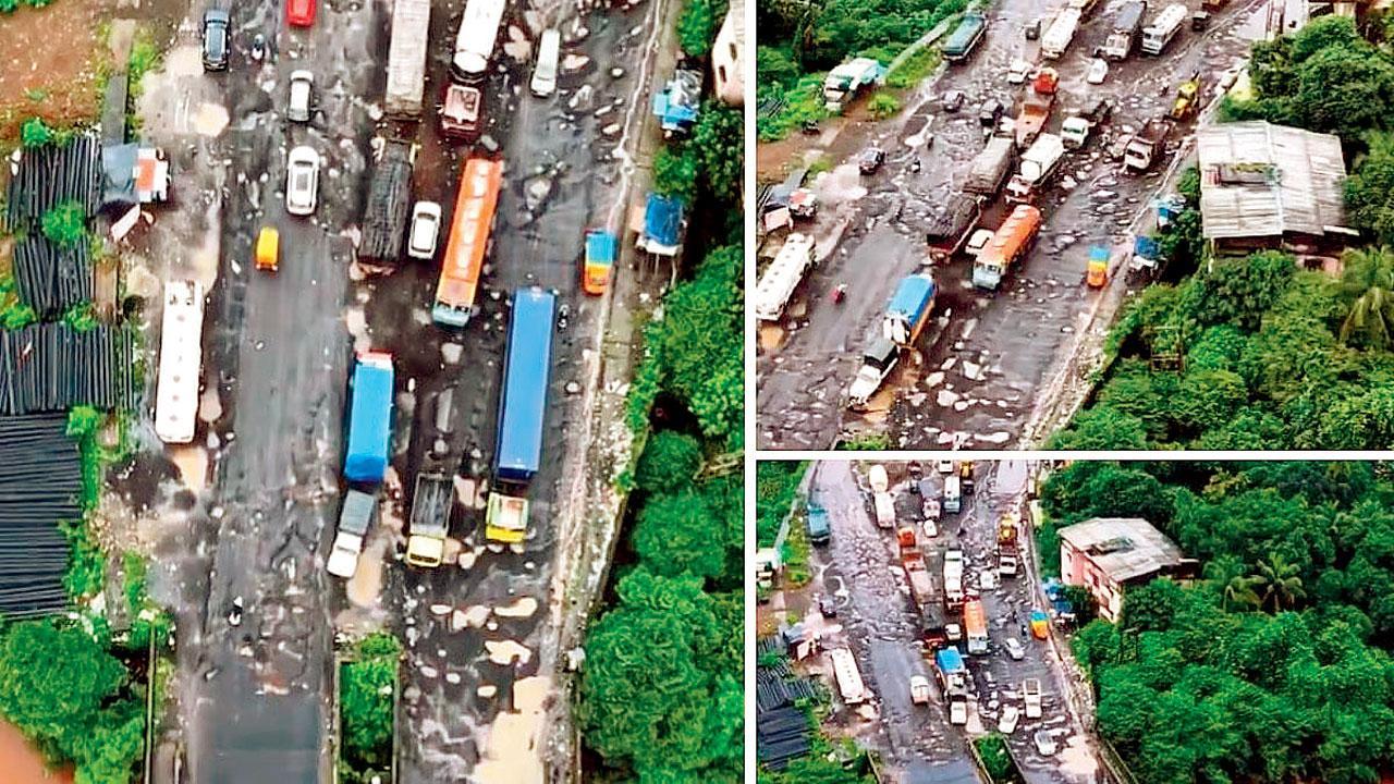વરસાદમાં ધોવાઈ ગયેલા મુંબઈ-ગોવા હાઇવેનો  ડ્રોન વ્યુ.