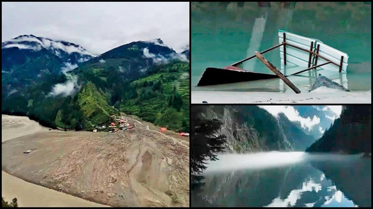 ઉત્તરકાશીમાં વાદળ ફાટ્યા પછી તબાહ થઈ ગયેલાં ગામો પર એક નવું તળાવ બની ગયું હતું. આ તળાવમાં ચીજવસ્તુઓ અને કાટમાળ તરતાં જોવા મળ્યાં હતાં