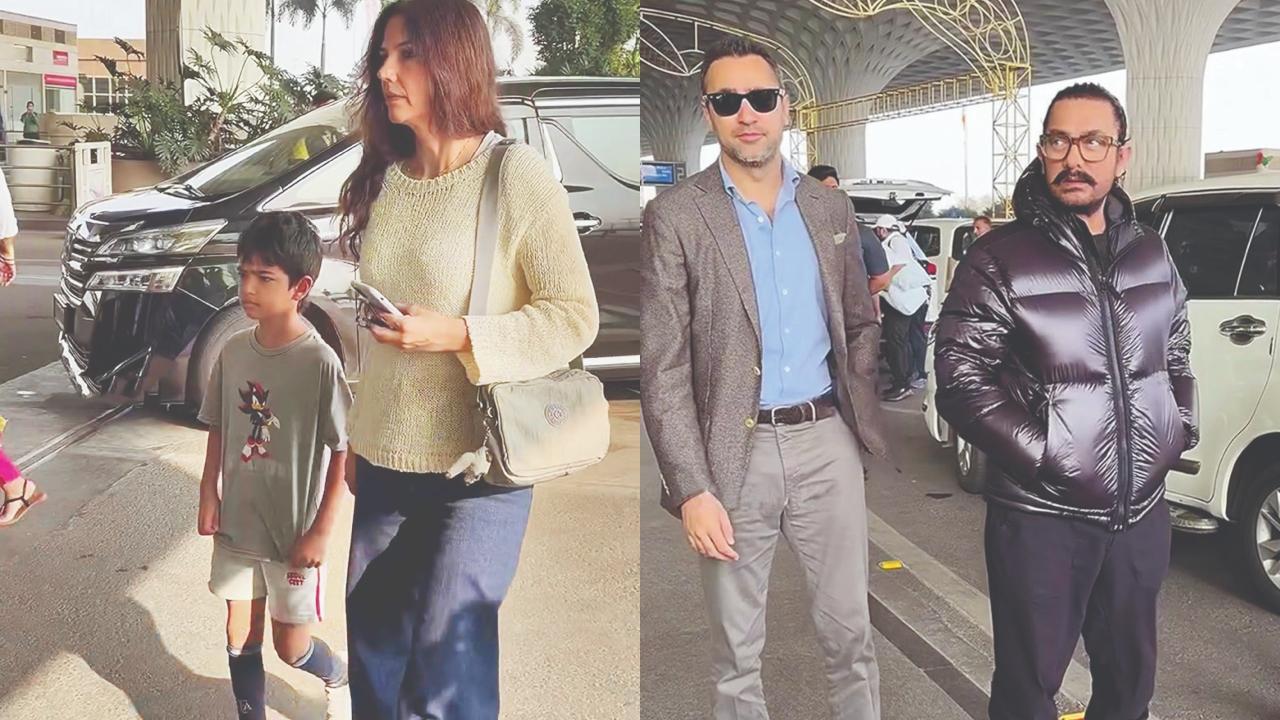 આમિર ખાન ગઈ કાલે ગર્લફ્રેન્ડ ગૌરી સ્પ્રૅટ, ભત્રીજા ઇમરાન ખાન અને પરિવારના અન્ય સભ્યો સાથે મુંબઈ ઍરપોર્ટ પર જોવા મળ્યો