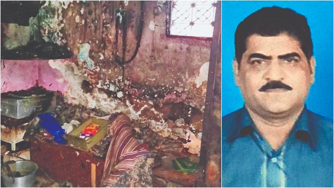 હરિશંકર પાલીવાલ અને તેમનું આગમાં બળીને ખાખ થઈ ગયેલું કેટરિંગના સામાનનું ગોડાઉન. તસવીરો : પ્રકાશ ઝાલા