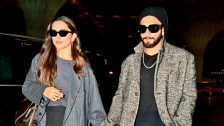 રણવીર સિંહ અને દીપિકા પાદુકોણ મુંબઈ ઍરપોર્ટ પર