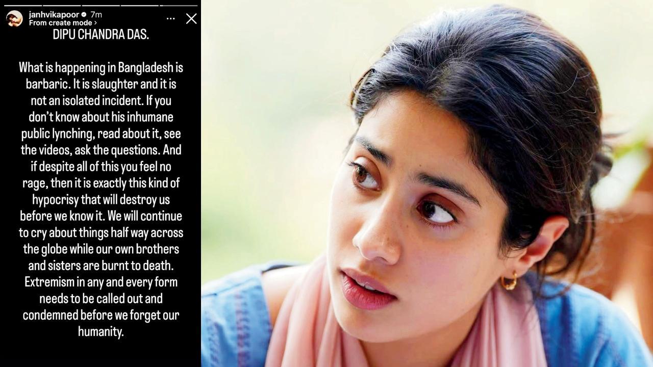 પોસ્ટની ઉપર જ જાહ્નવી કપૂરે દીપુ ચન્દ્ર દાસનું નામ ટાઇટલ તરીકે લખ્યું હતું