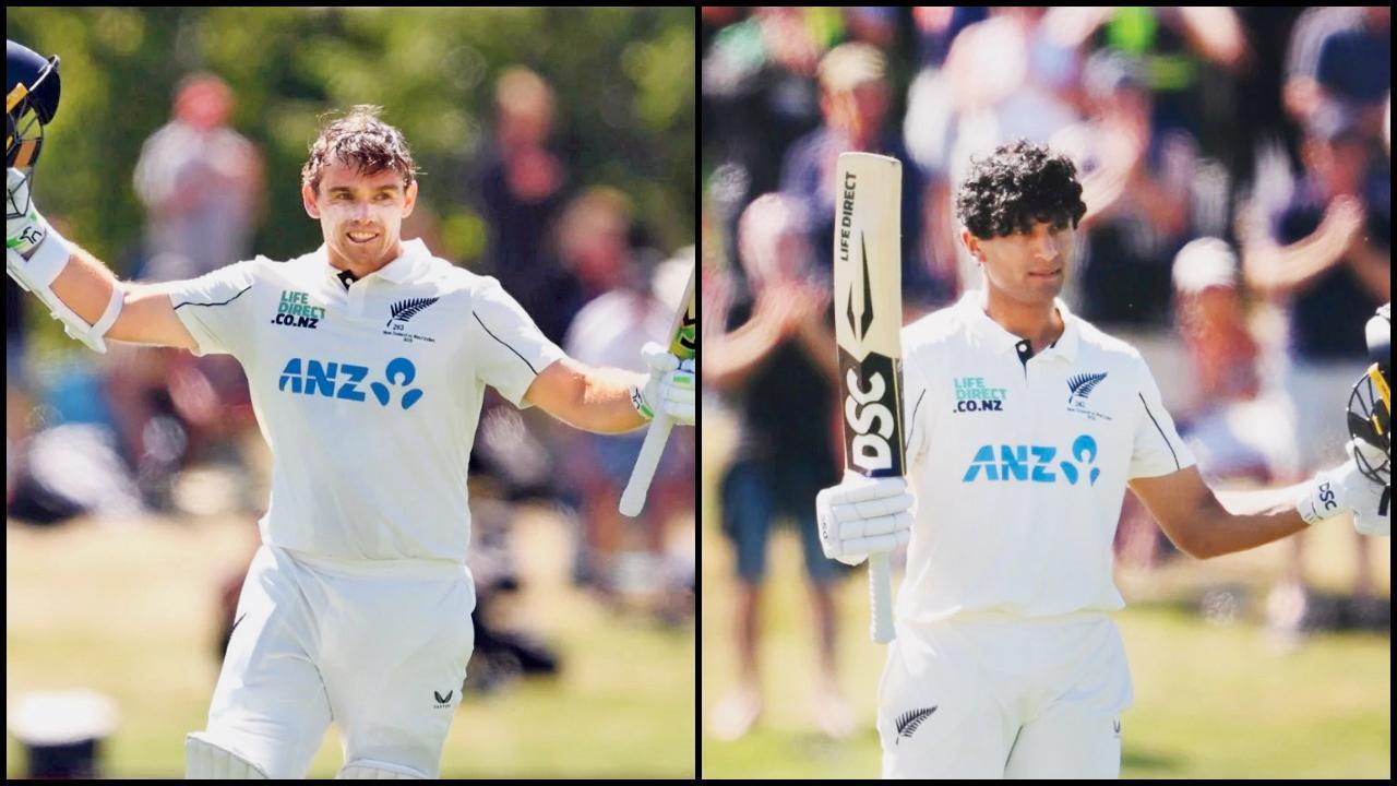 કૅપ્ટન ટૉમ લૅધમે ૨૫૦ બૉલમાં ૧૨ ફોરની મદદથી ૧૪૫ રન કરીને ૧૪મી ટેસ્ટ-સદી નોંધાવી અને રચિન રવીન્દ્રએ ૨૭ ફોર અને એક સિક્સરની મદદથી ૧૮૫ બૉલમાં ૧૭૬ રન કર્યા.