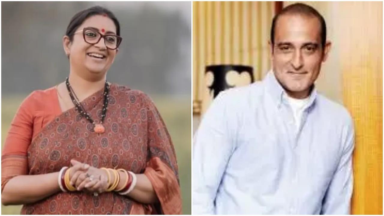 સ્મૃતિ ઇરાની અને અક્ષય ખન્નાની તસવીરોનો કૉલાજ