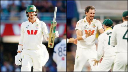 ૧૪૧ બૉલમાં ૭૧ રનની મોટી ઇનિંગ્સ રમી મિચલ સ્ટાર્કે. આ તેની બારમી ટેસ્ટ-ફિફ્ટી હતી. જો રૂટ અને જેમી સ્મિથની વિકેટ લઈને સાથી-પ્લેયર્સ સાથે ઉજવણી કરતો મિચલ સ્ટાર્ક. તેણે પહેલી ઇનિંગ્સમાં ૬ વિકેટ લીધી હતી.