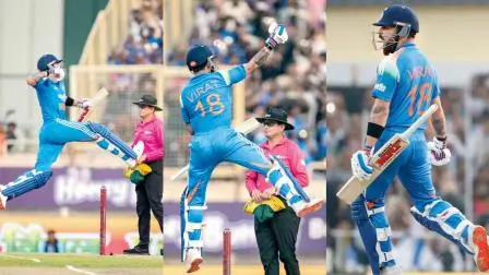 ગઈ કાલે સેન્ચુરી ફટકાર્યા પછી વિરાટ કોહલીની હવાઈ ઉજવણી