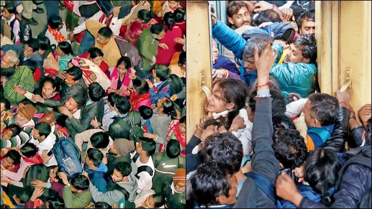 નવી દિલ્હી રેલવે-સ્ટેશન પર નાસભાગ થઈ એ પહેલાંની અમાનવીય ગિરદી.