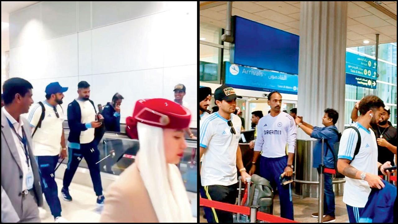 દુબઈ ઍરપોર્ટ પર રોહિત શર્મા, વિરાટ કોહલી, શુભમન ગિલ અને અર્શદીપ સિંહ.