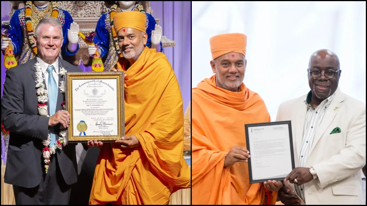 Photos: BAPS સ્વામિનારાયણ સંસ્થાના સંત ડૉ. જ્ઞાનવત્સલ સ્વામીનું અમેરિકામા સન્માન