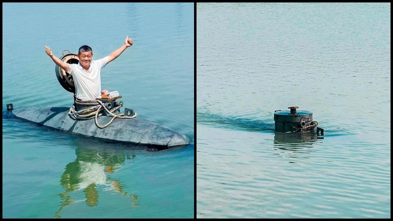 ચીનના અનહુઇ પ્રાંતના ૬૦ વર્ષના ખેડૂત ઝાન્ગ શેન્ગ્વુએ પોતે, ઘરે સબમરીન બનાવી છે