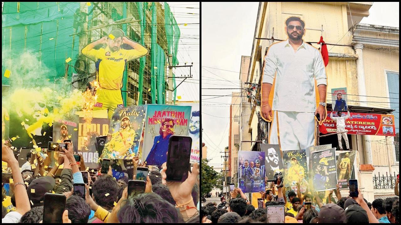 આંધ્ર પ્રદેશના વિજયવાડાથી ધોનીના વિશાળ કટ-આઉટના ફોટો ગઈ કાલે સોશ્યલ મીડિયા પર ખૂબ વાઇરલ થઈ રહ્યા