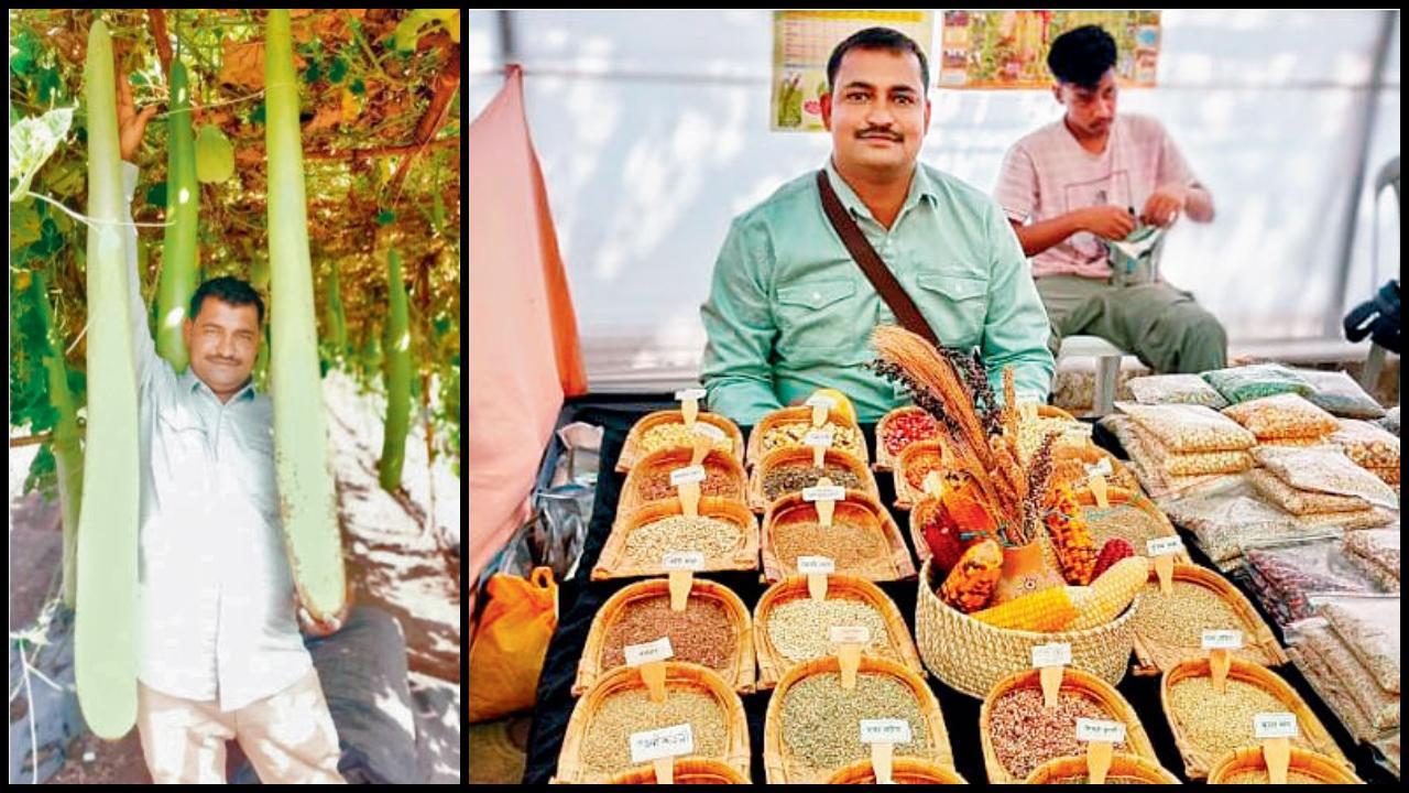 સીડ-એક્સચેન્જના  પ્રોગ્રામમાં પોતાના ૩૫૦ પ્રકારનાં ઓરિજિનલ સીડનું પ્રદર્શન કરતા મહારાષ્ટ્રના ખેડૂત અનિલ ગવળી.