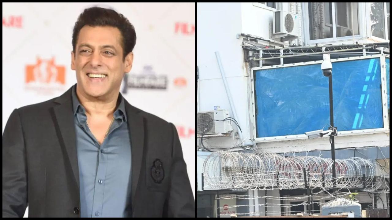 સલમાન ખાન અને તેના ગૅલેક્સી એપાર્ટમેન્ટની બહાર ઇન્સ્ટોલ કરેલો બુલેટ પ્રૂફ ગ્લાસ (તસવીર: મિડ-ડે)