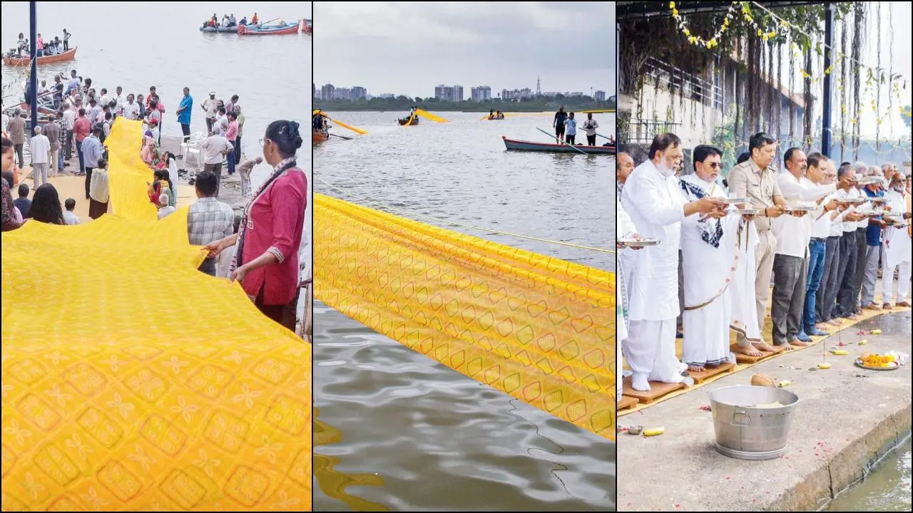 સૂર્યપુત્રી તાપી નદીના જન્મદિનની હરખભેર ઉજવણી, ૧૩૦૦ મીટર લાંબી સાડી અર્પણ