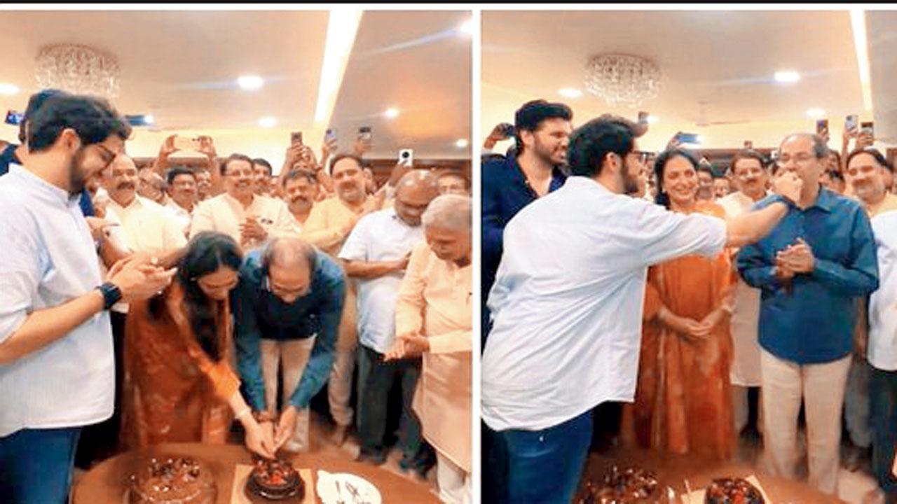 ઉદ્ધવ ઠાકરેએ કેક કટ કરી ત્યારે બધાએ ગીત ગાયું ‘બાર બાર દિન યે આએ’.