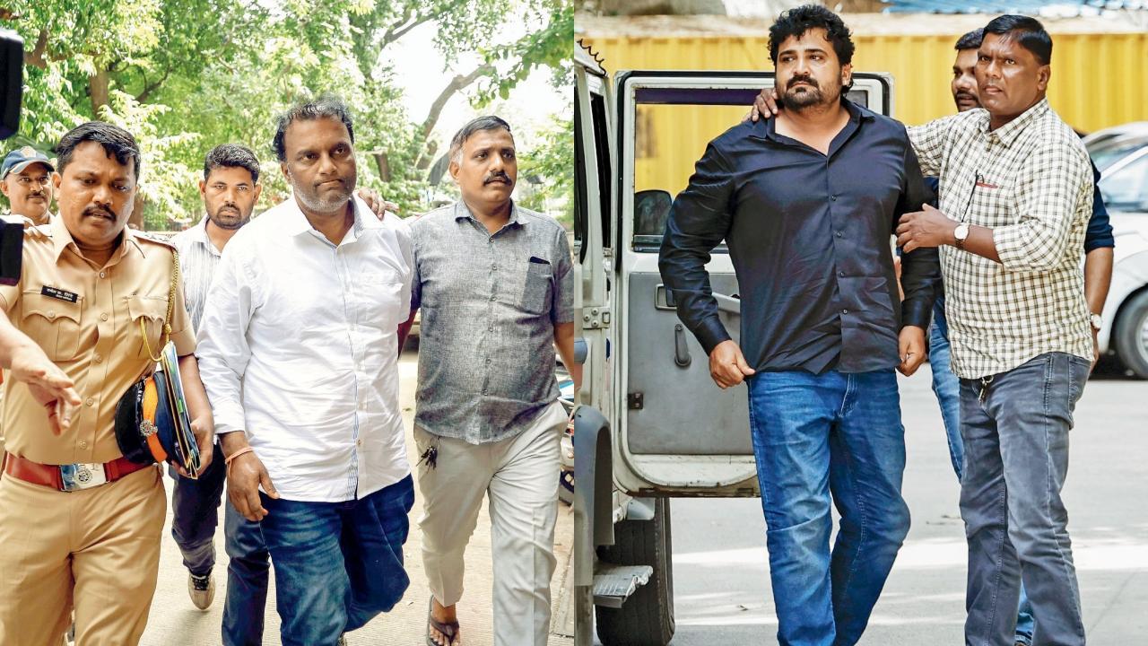 પોલીસ ગઈ કાલે NCP-SPના નીતિન દેશમુખ (ડાબે)ને તથા BJPના હૃષીકેશ ટકલેને એસ્પ્લેનેડ કોર્ટમાં રજૂ કરવા લઈ ગઈ હતી